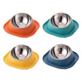Wholesale Modern Solid New Stainless Steel Dog Bowl Large Capacity Oblique Mouth Feeder Candy Color Durable Pet Bowl Plastic