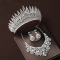 Elegant Bridal Crown Necklace Earrings 3pcs Set Rhinestones Bridal Crown Set Wedding Jewelry Set