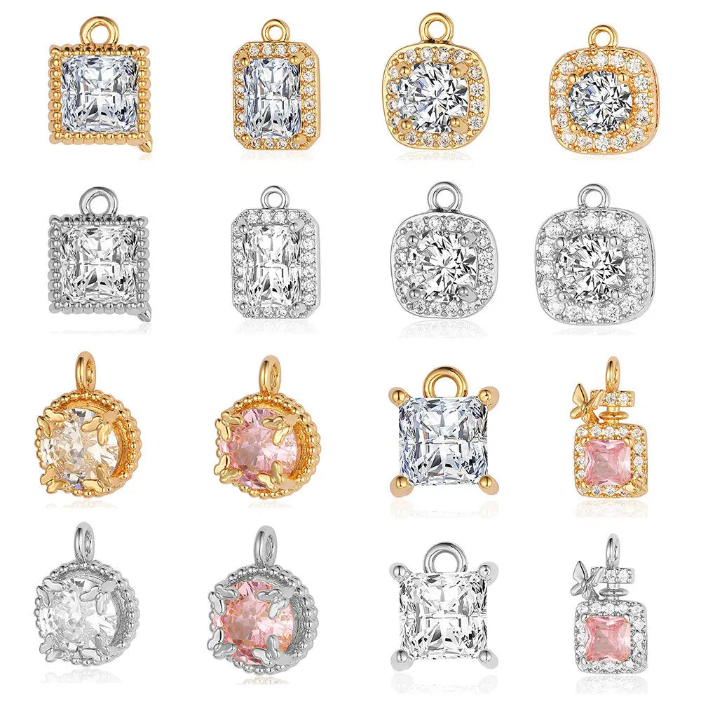 2026 Fashion Charms for Jewelry Making Butterfly Circle Geometry Square Copper Zircon DIY Jewelry Accessories