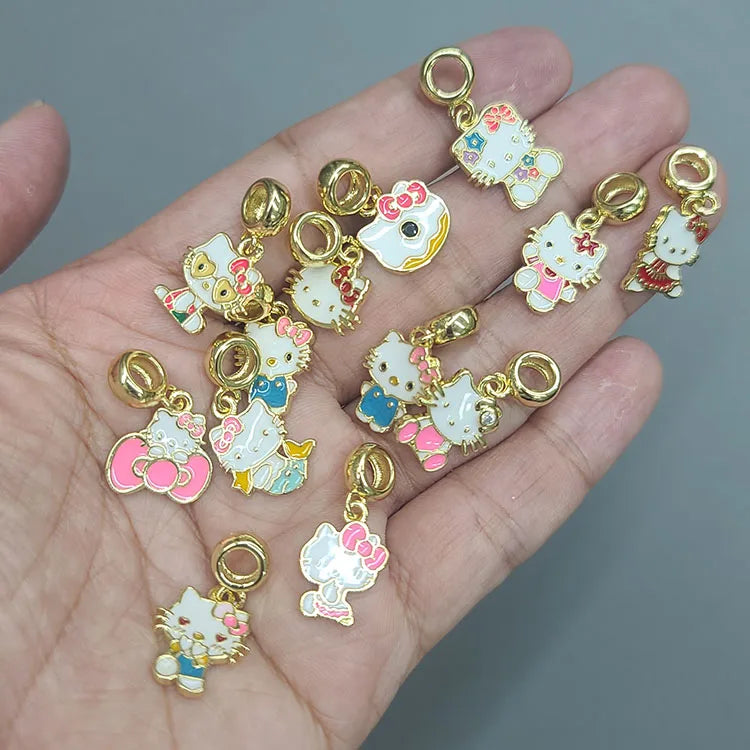 CZ9009  Fashion Big Hole 18k Gold Plated Enamel Cute Cat Dangle Charm Bead Fit for European Style Bracelet