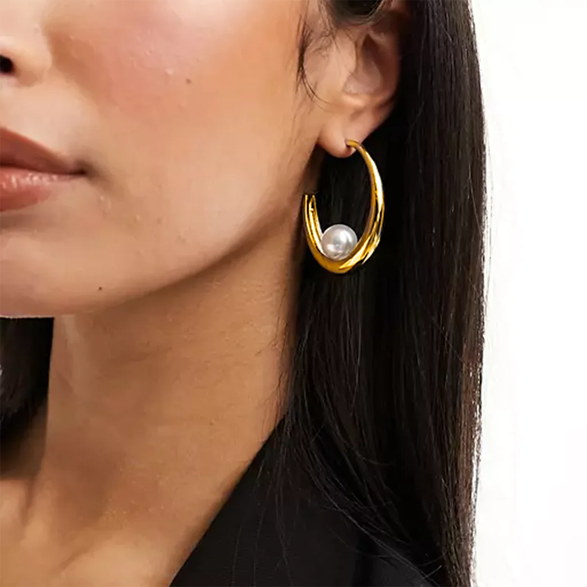 J&D Custom 18K Gold Plated Stainless Steel Jewelry Modern Minimalist Style Chunky C-Shape Women Earring