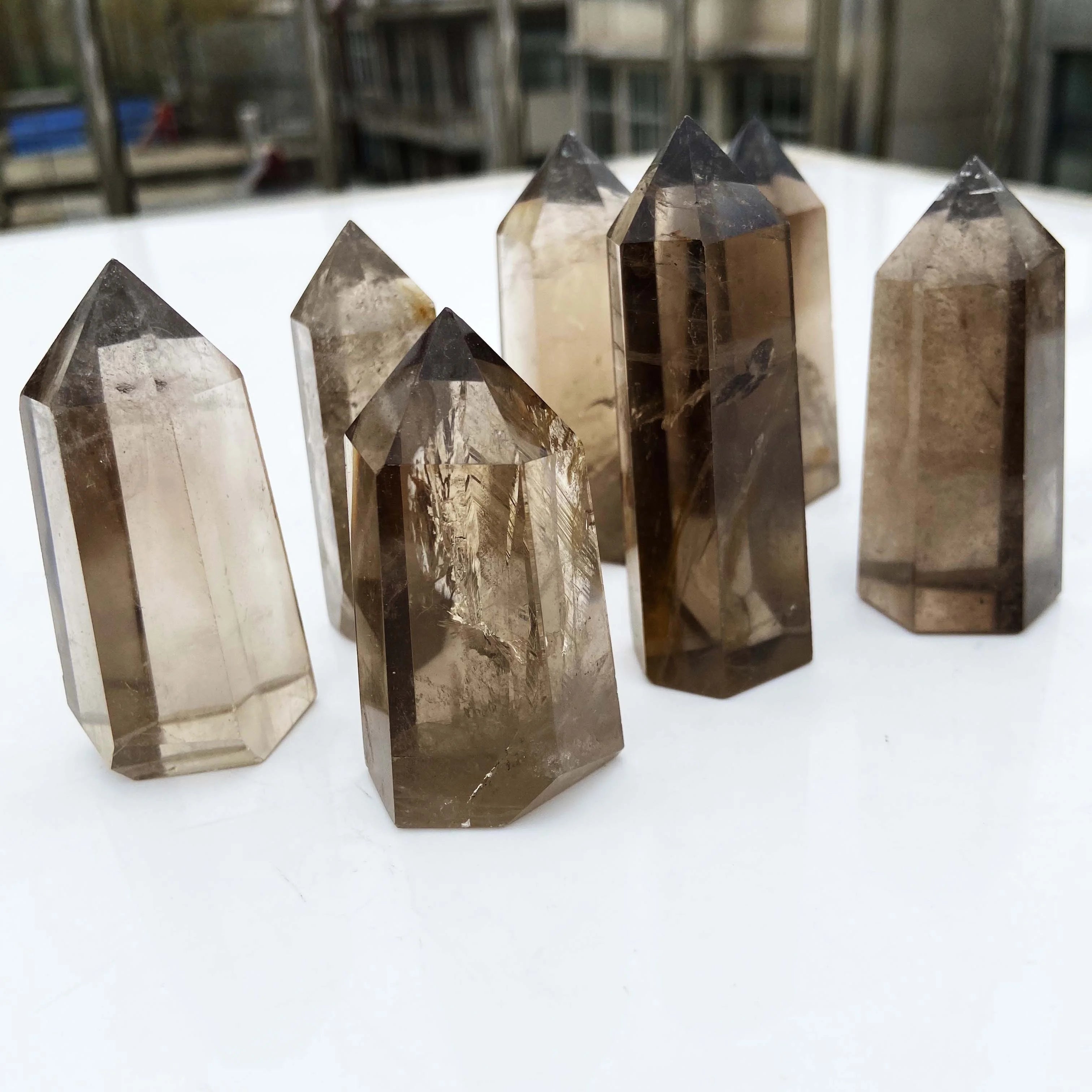 Wholesale Natural Crystals Healing Stone Clear Smokey Quartz Wand Point