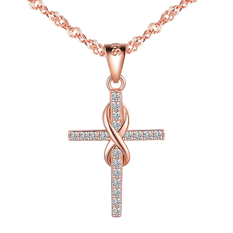 14k Gold Plated Cross Pendant Necklace 925 Sterling Silver Necklace Cross
