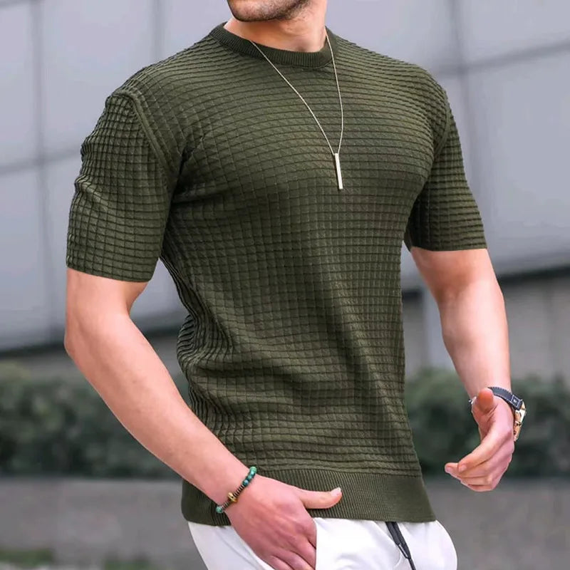 Summer New Men's Solid Color T-shirt O Neck Casual Trend Top