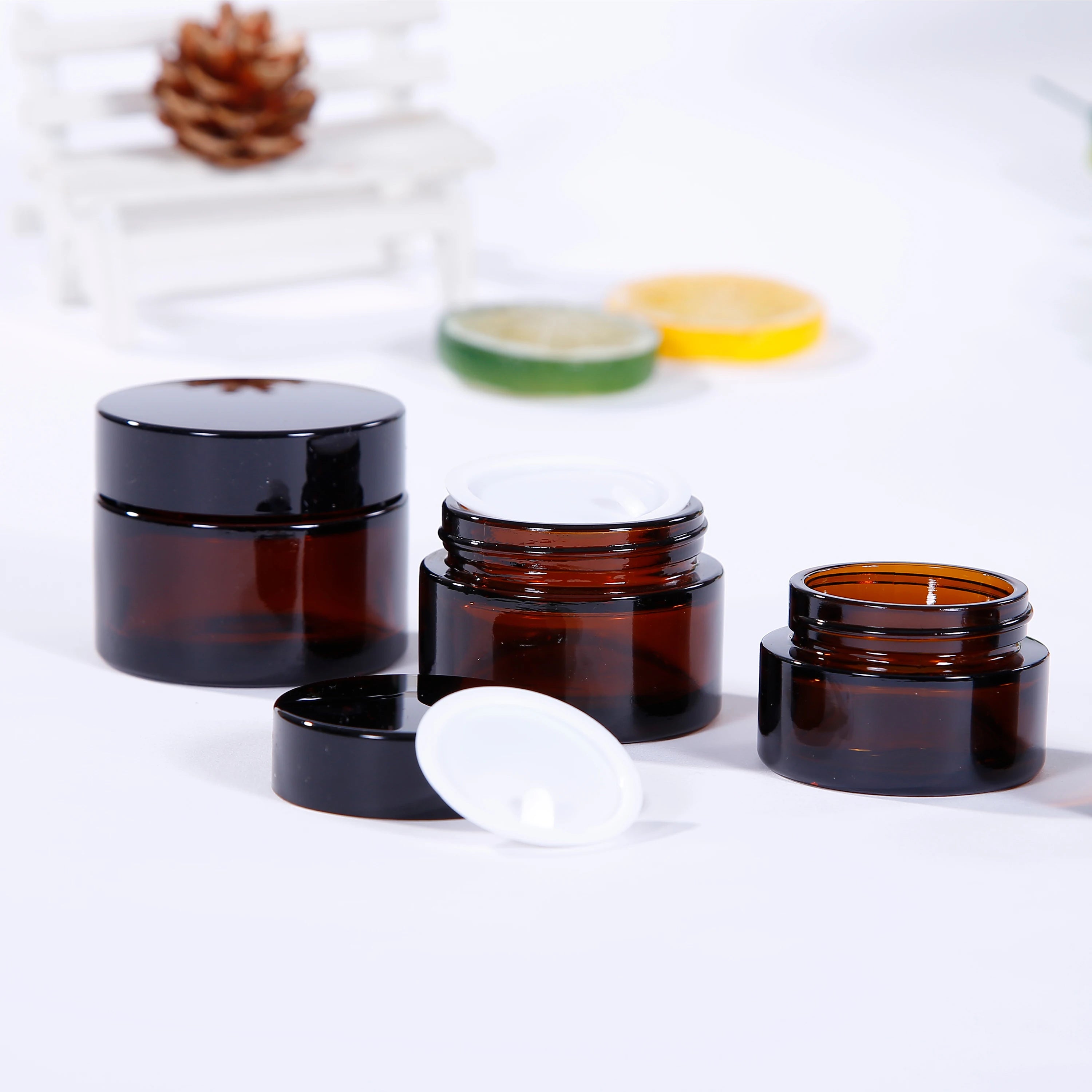 Hot Sale Low MOQ  Amber Glass Jar 30ml 50ml 60ml  Cosmetic Jars for Face Cream