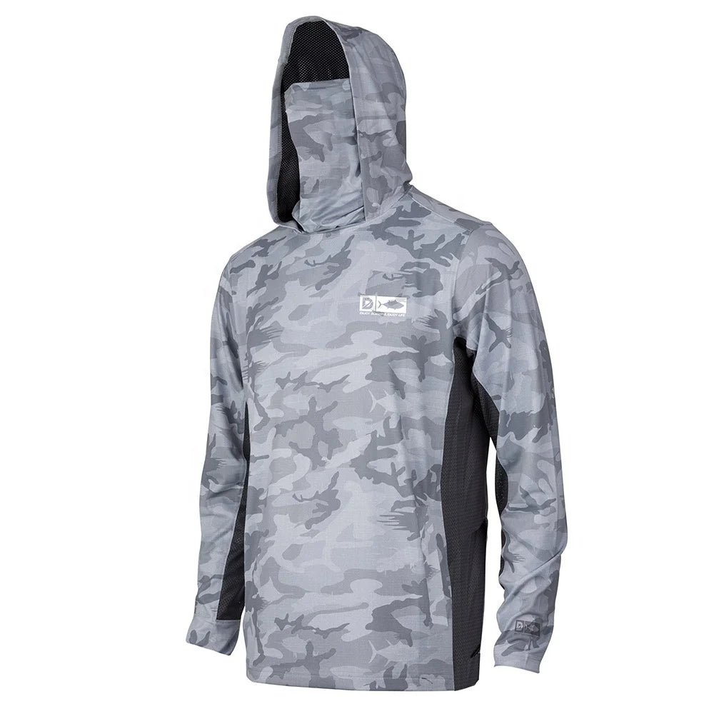 HUK Men's Performance Camo Sublimation Hooded UV Fishing Shirt Breathable Quick Dry Sun Blocking 100% Polyester Plus Size