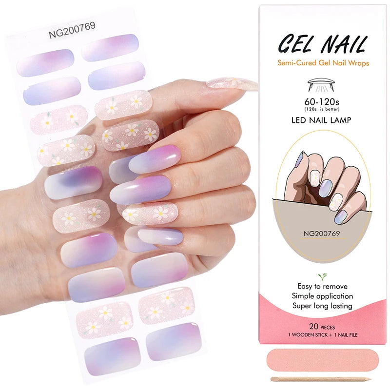 Huizi Nail Supplies Wholesale Semi Cured Gel Nail Strip Stickers Non-Toxic Long Lasting Semi Cured Gel Nail Wraps