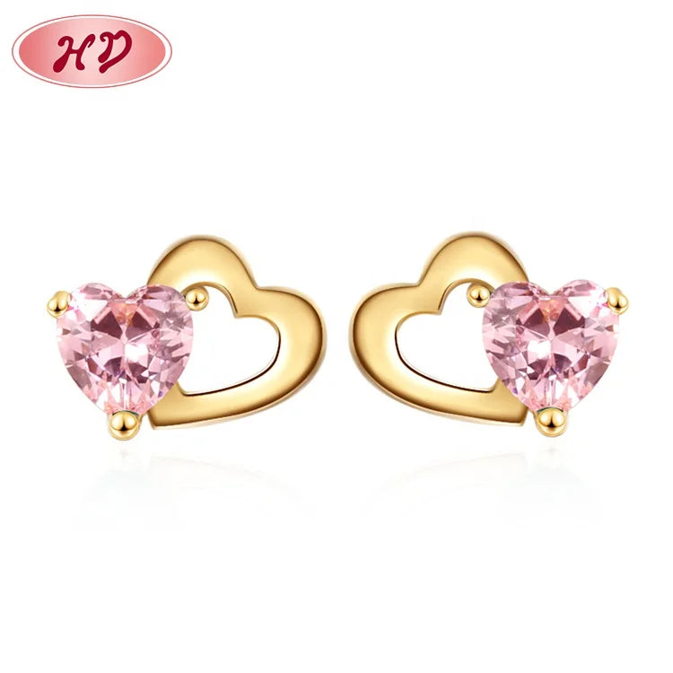 Famous 18k Laminated Gold Wholesale Jewelry Piercing Heart-Shaped Huggies Earrings Cubic Zirconia for Women
