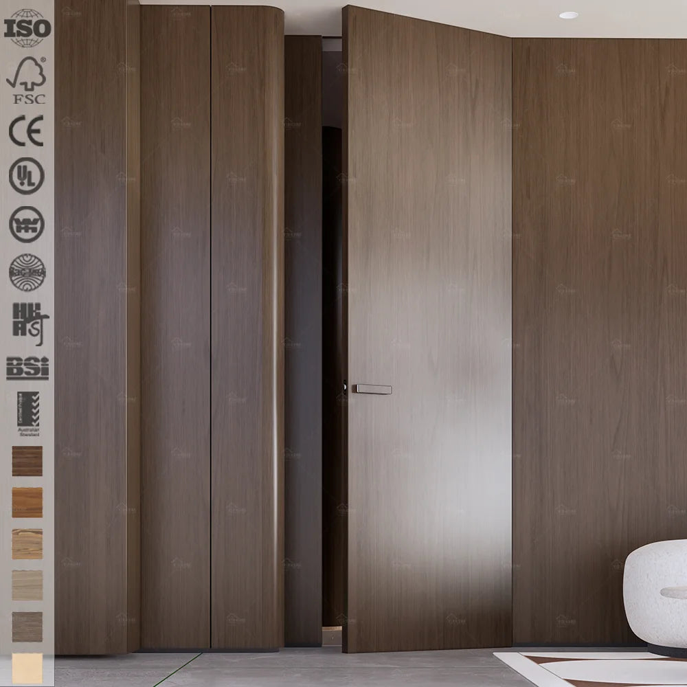 Foshan Invisible Door Minimalist Design Wooden Hidden Wall Doors Aluminum Frame Modern Interior Bedroom Flush Frameless Doors