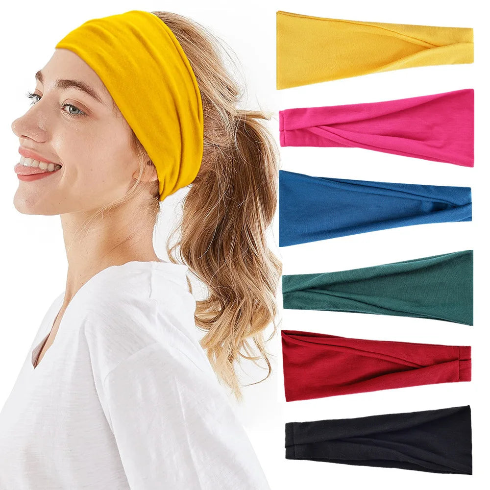 Custom Logo Simple Plain Color Soft Polyester Sweat Elastic Yoga Sport Headband for Women and Men