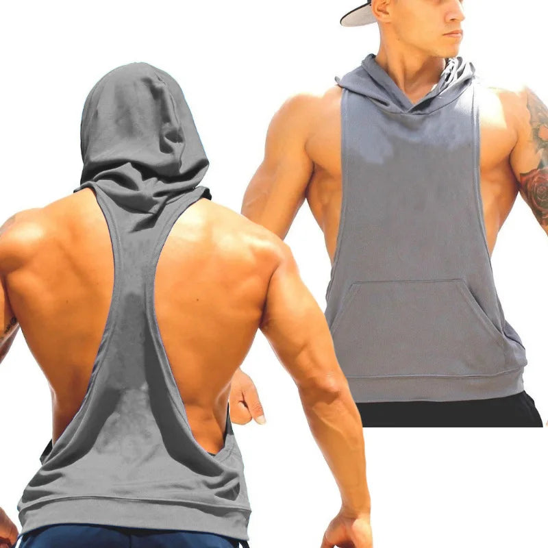 Hot Selling European and American Men Fitness Hooded Loose Sport Vest Training Gym Wear Vests