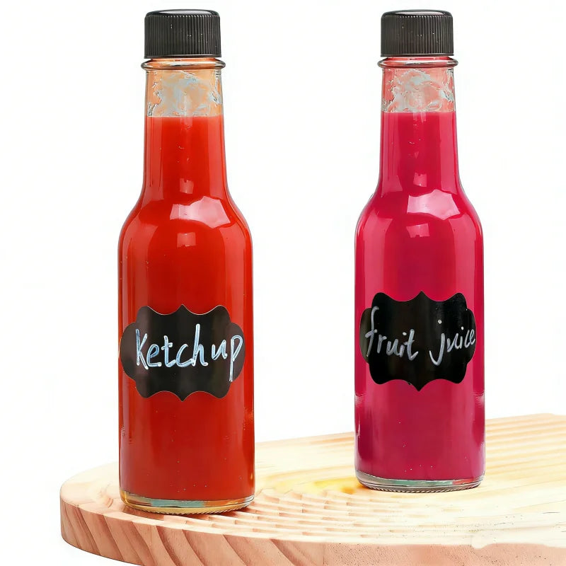 Wholesale Clear Round and Square Glass Hot Sauce Bottle 3oz 5oz 8oz 12oz Woozy with Black and Red Screw Cap and Orifice Reducer