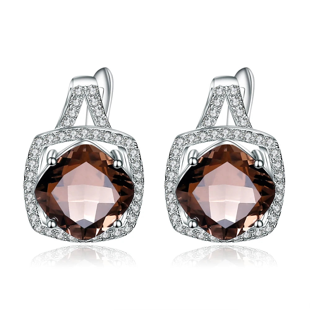 N0064 Abiding Long Lasting Plating 2024 Latest Trendy Gold Plated 925 Sterling Silver Natural Smoky Quartz Earring