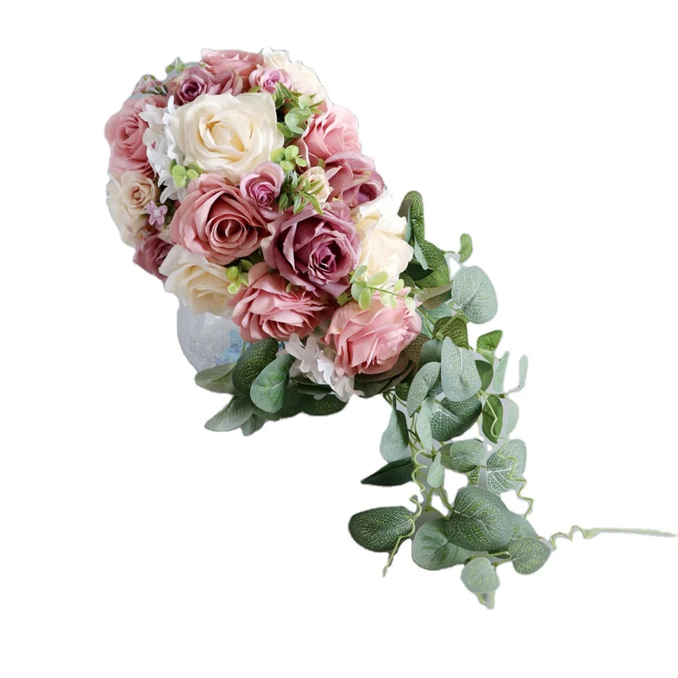 Morili Water Drop Waterfall Simulation Bride Holding Flowers in Western Style Wedding Bridal Bouquet MB15