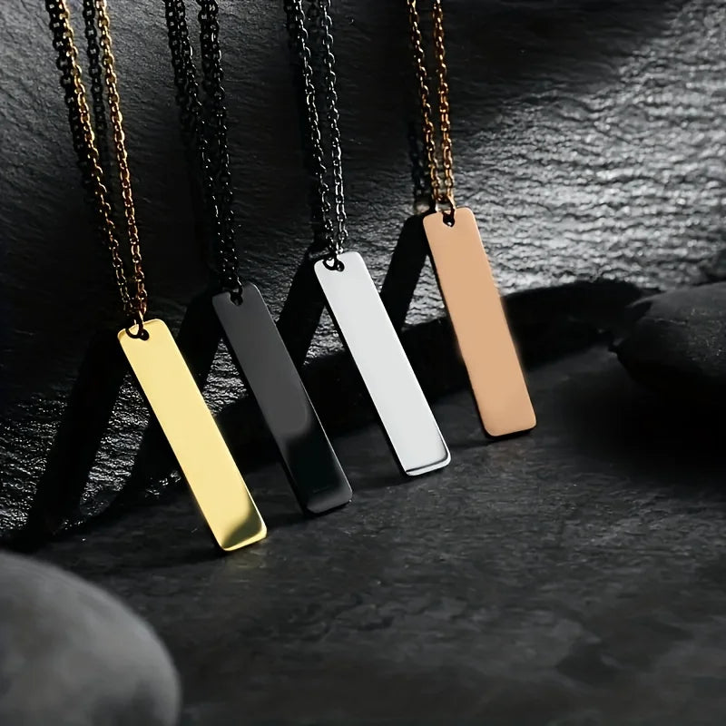 Custom Jewelry Stainless Steel Necklace Vertical Bar Pendant Necklace Engraved Name Word Message Personalized Necklace