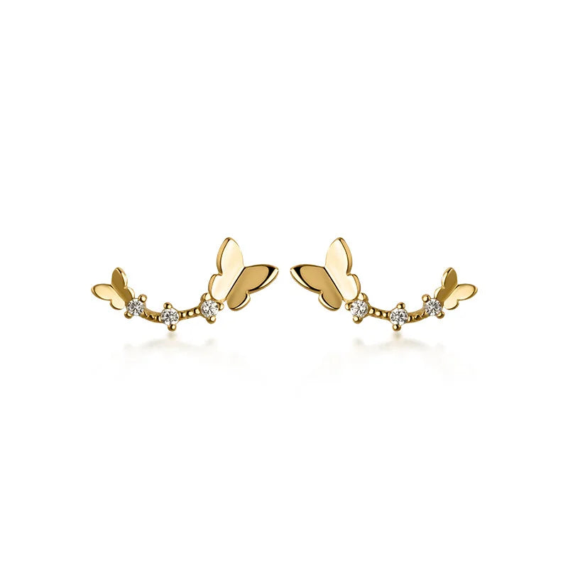 925 Sterling Silver Statement Earrings Butterfly Zircon Gold Plated Stud Earrings Fashion Jewelry Earrings for Women