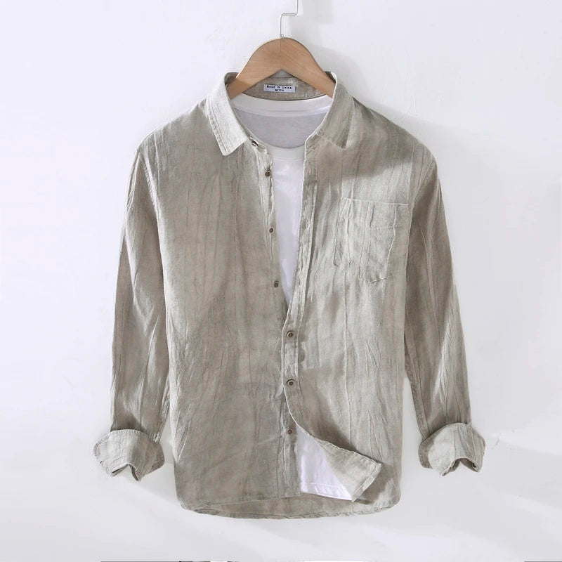 China Custom Designer Wholesale 100% Linen Full Sleeve Plain Daily Casual Oem Men Shirt