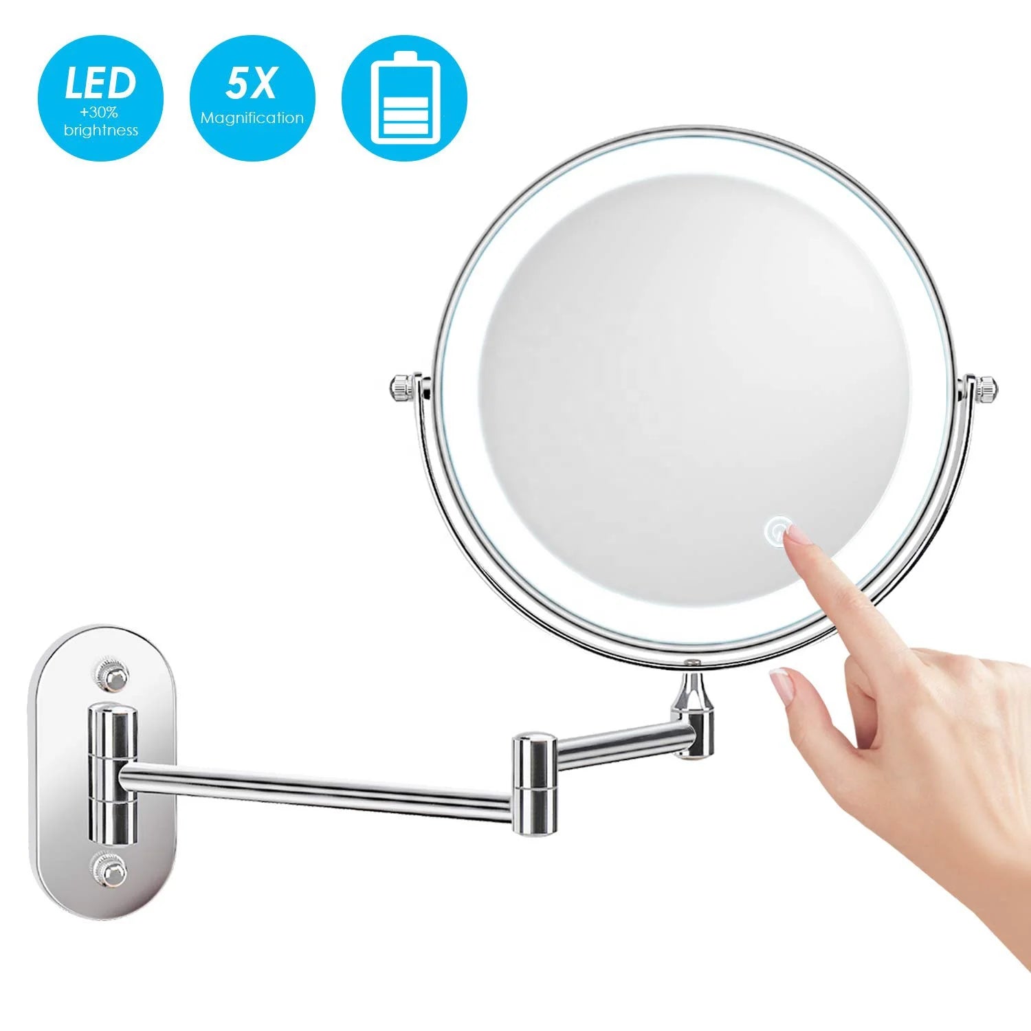 Espejo Led Cordless Dual Sides Hotel Bathroom Lighted Vanity Makeup Mirror