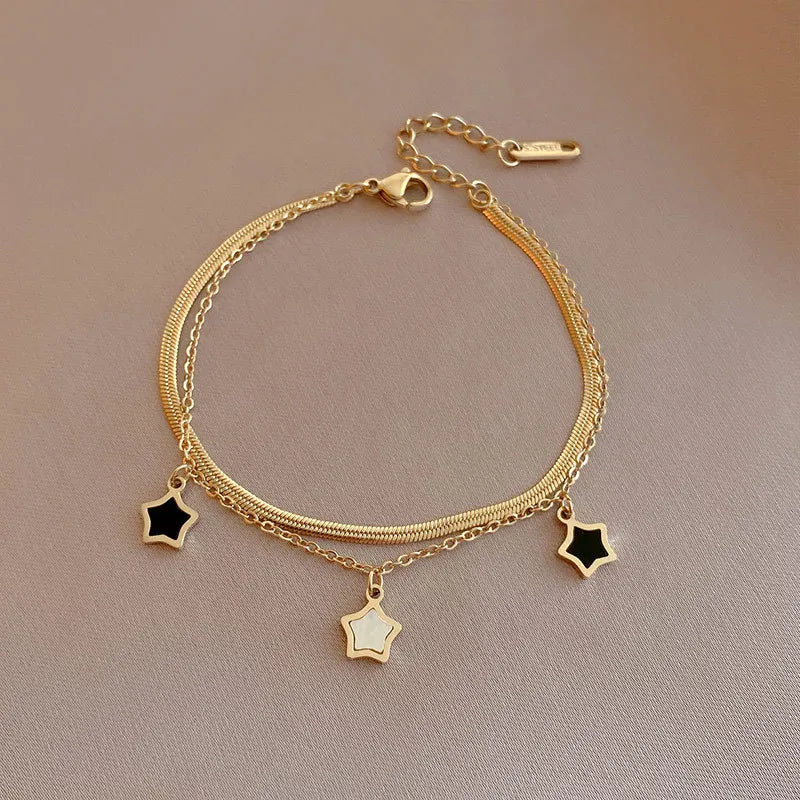Pulseras De FantasIa Five-Pointed Stainless Steel Shell Bracelet and Necklace Set Double Layered Bracelets and Necklace Set