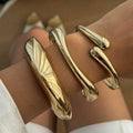 Meetyoo Irregular Mirror Polished Exaggerate Style Spring Hug Open Bangle Waterproof Women Eco-friendly Big Alloy Metal Bangle