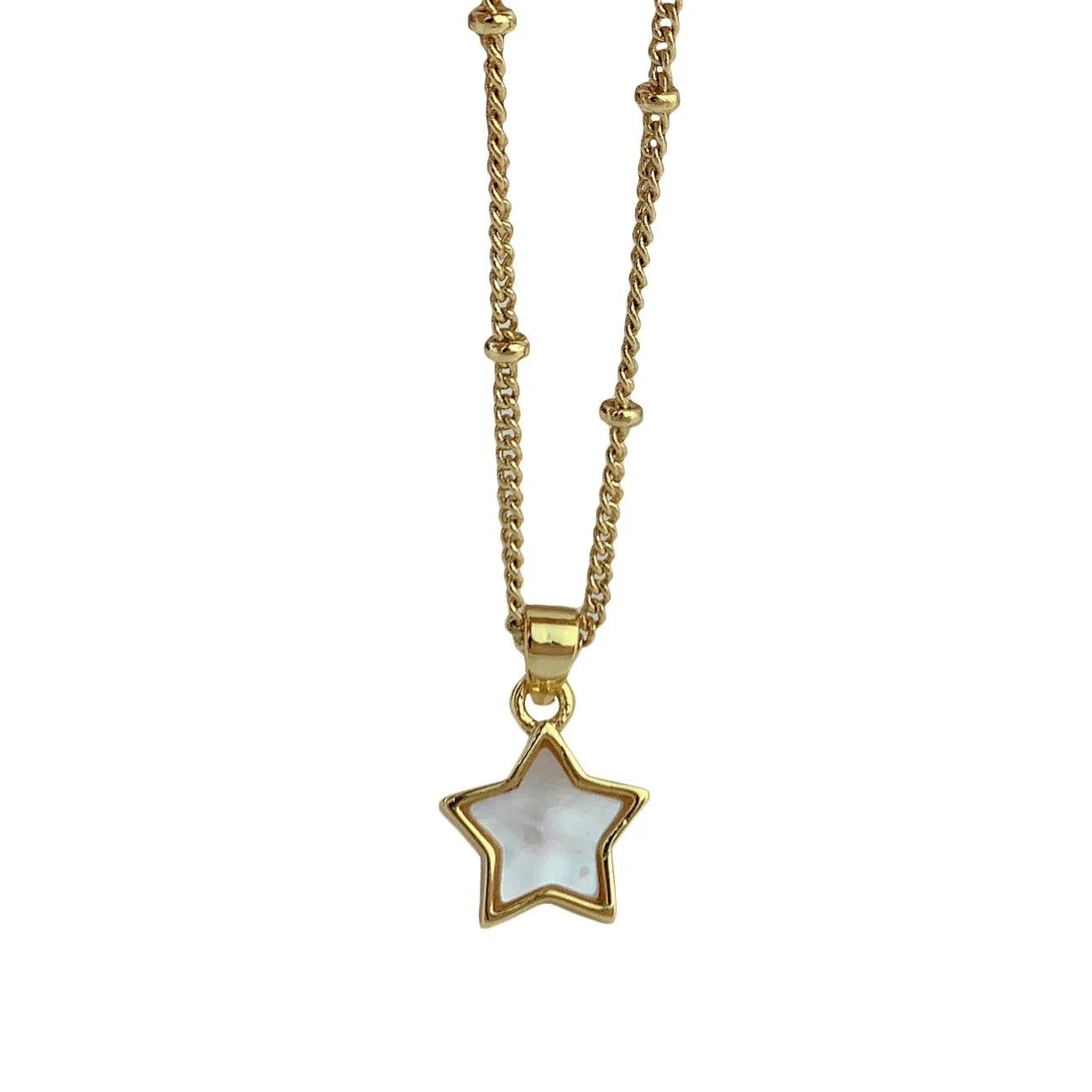 Dainty Mother of Pearl Shell Star Pendant Necklace for Women Girls Jewelry