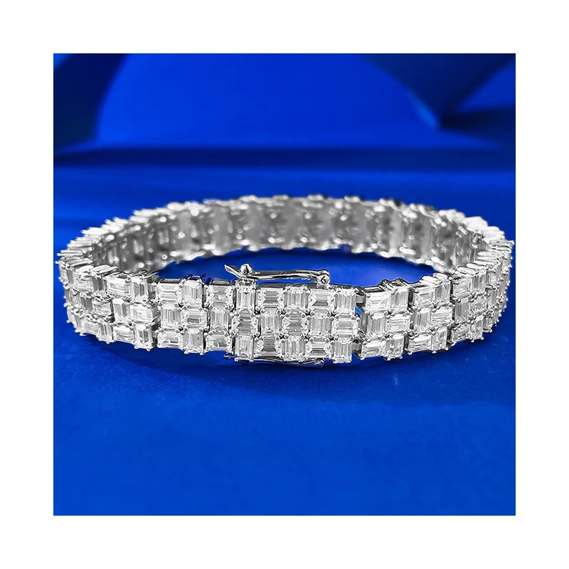 925 Solid Sterling Silver Zirconia Full Paved Tennis Chain Bracelet Thick HipHop Bracelets