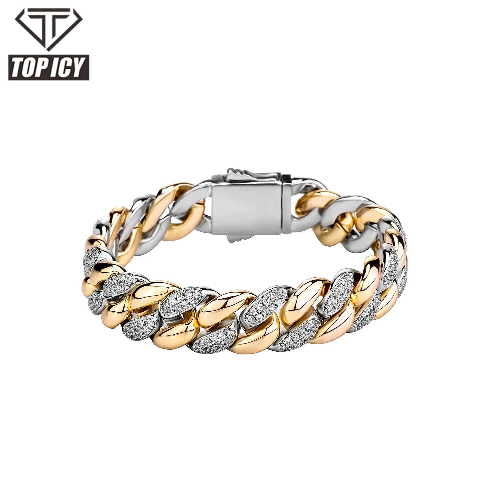 Top Icy 9mm 14mm Mixed Color Cuban Bracelet Gold Plated AAA Cubic Zircon Iced Out Square Diamond Men Bracelet