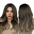 Factory inventory delivery Long Wavy Hair Wig Ombre Brown to Blonde Daily Natural Synthetic Wig for Women Heat Resistant Fiber