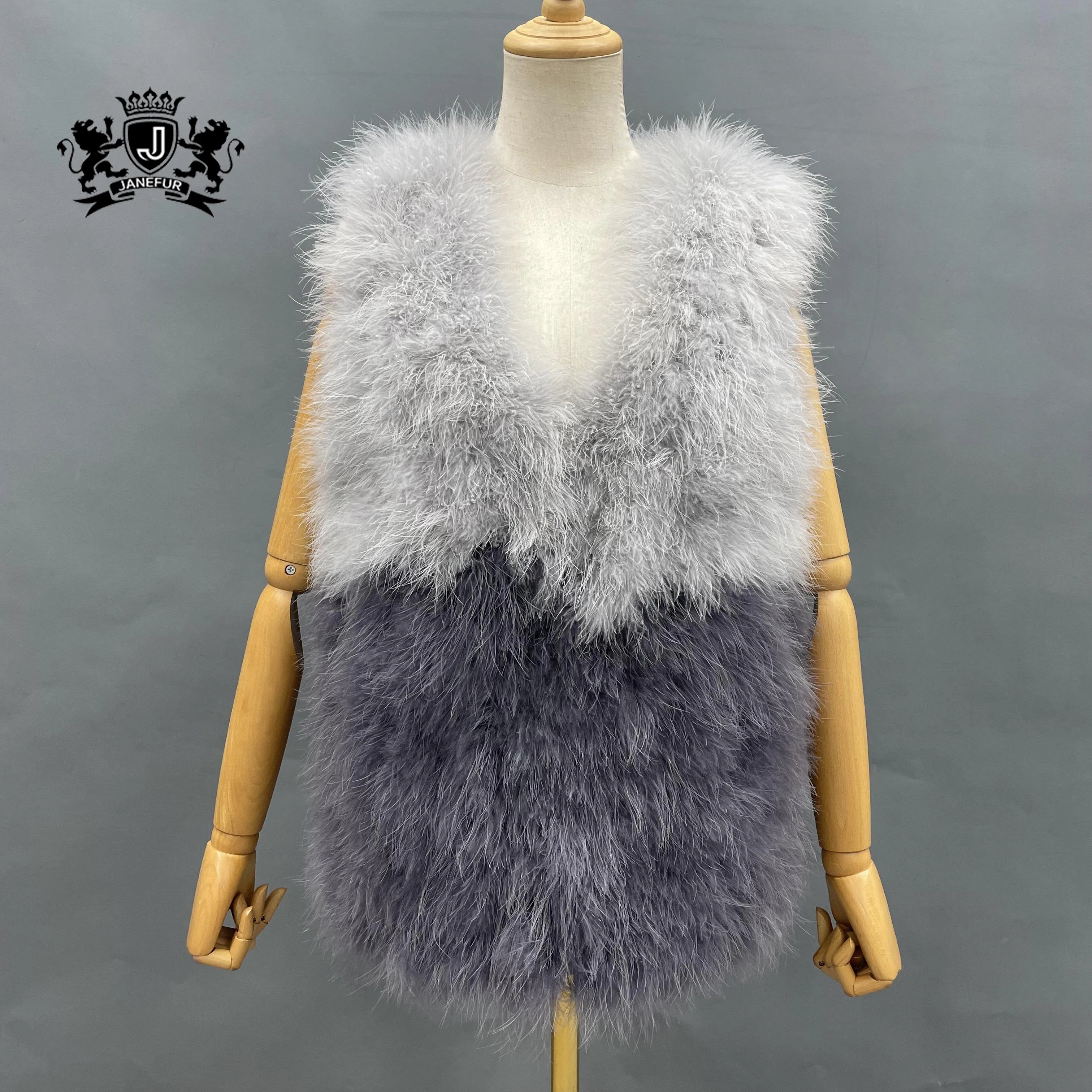 Wholesale Fashion Design Turkey Women Feather Vest Spring Autumn Ladies Casual Style Real Feather Vest