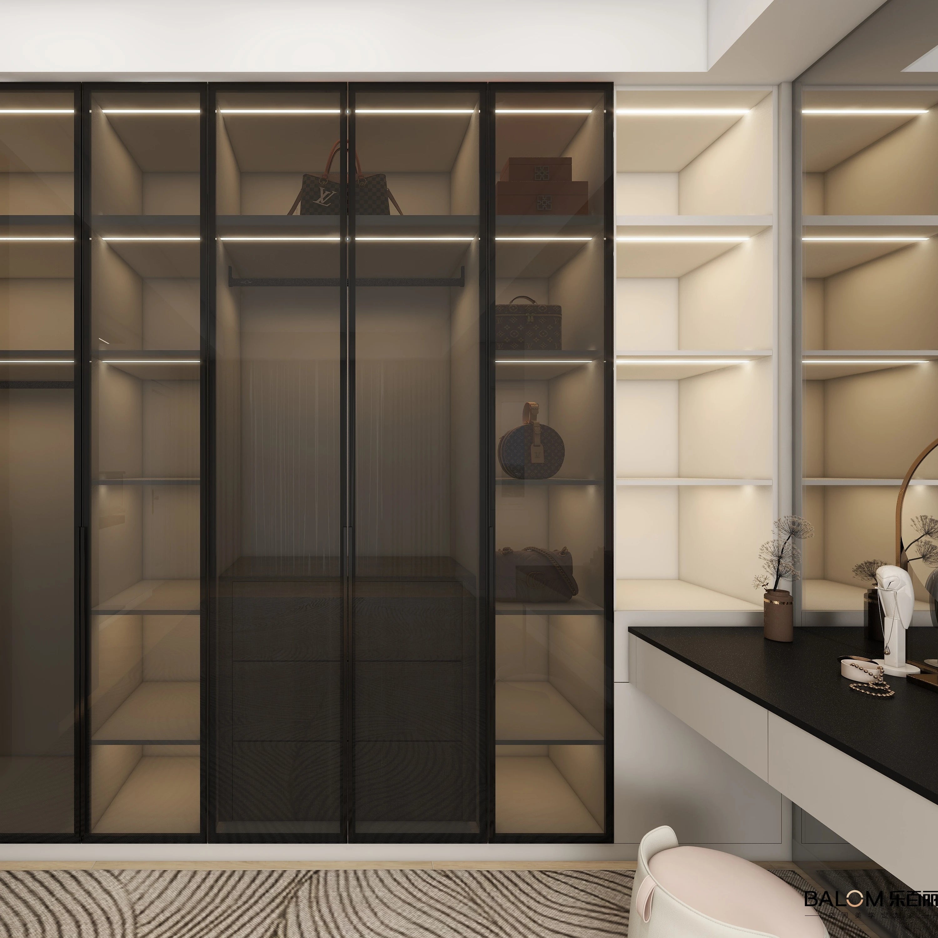 Modern Bedroom Wall Storage Wardrobes Walk-in Closet Set With Glass Doors Wardrobe