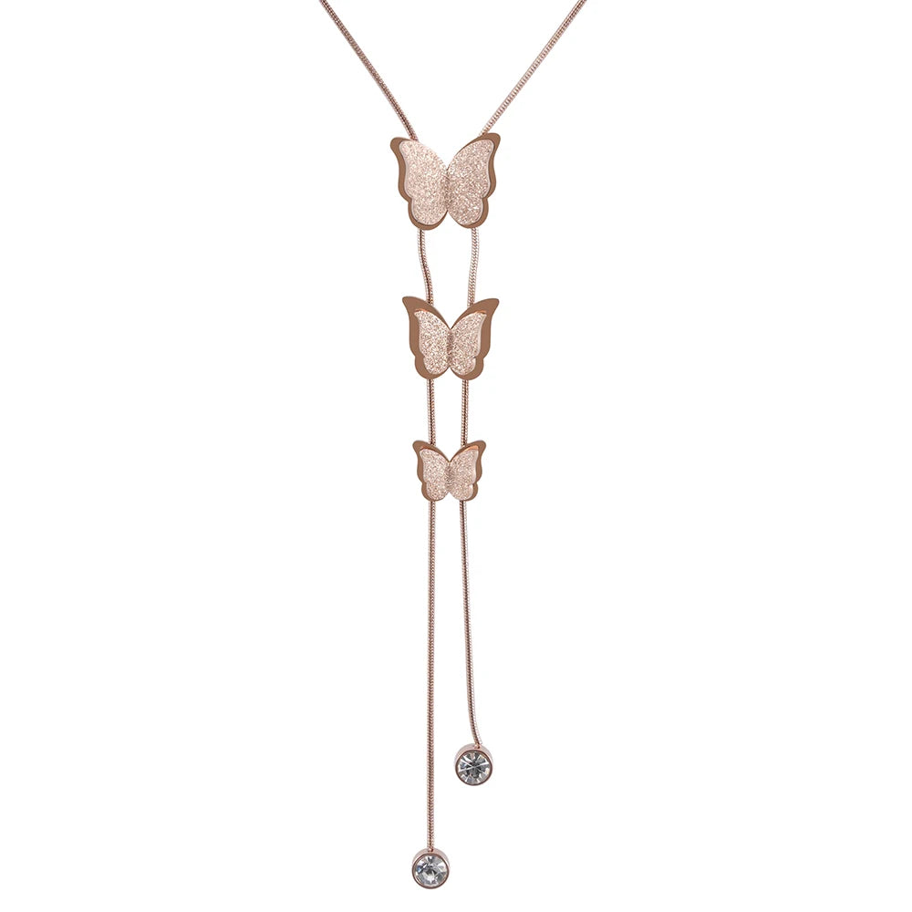 New Three-dimensional butterfly Tassel Necklace Female Fashion Pendant Stainless Steel Long Paragraph Collarbone Chain