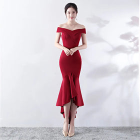 1327# Toasted Bride Red Mid-length Wedding Korean Dress Slimming Evening