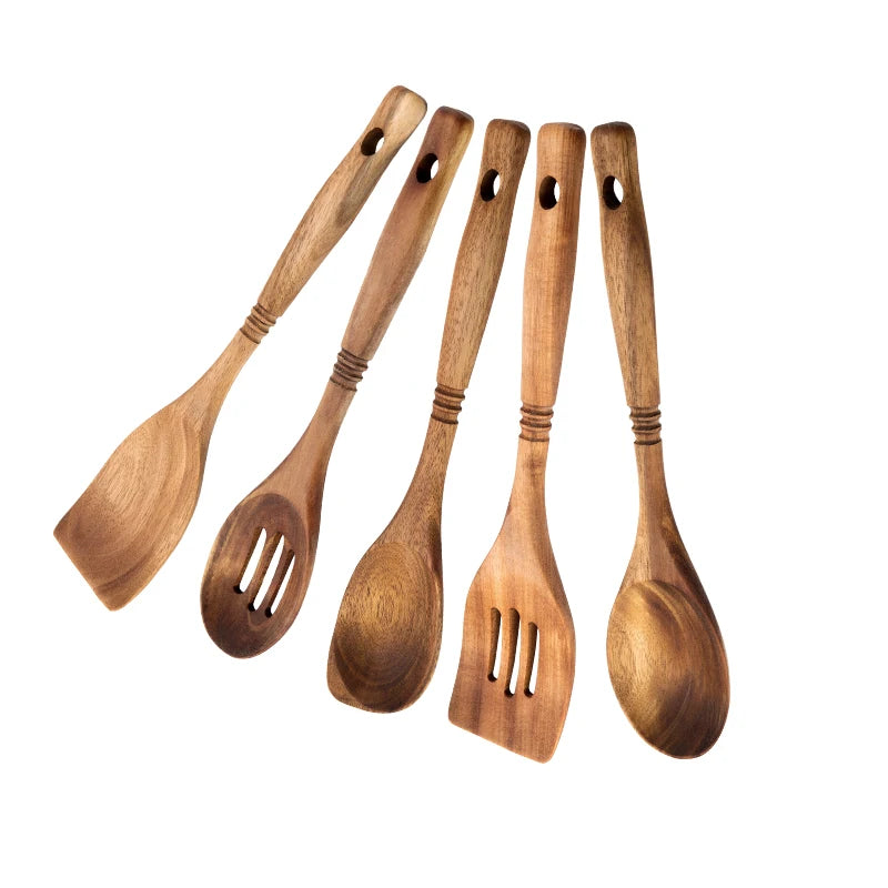 Natural Wooden Cooking Utensil Set Kitchen Cookware Spurtle Spatula with Slotted Hole Utensil Set