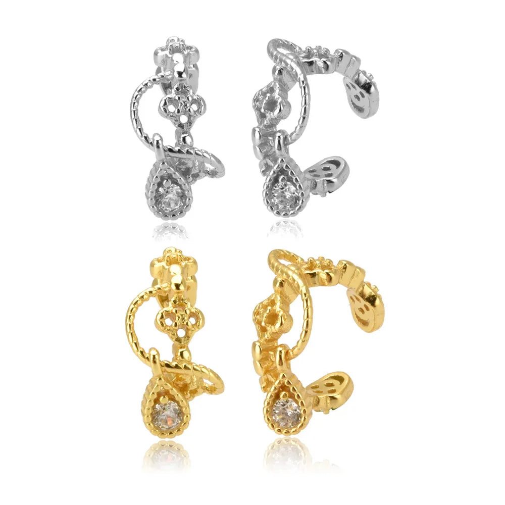 FUAMAY Ear Leaf Clover Cuff Earring Pndientes Oro 18K Para Mujeres Cuff Zircon Pear Pendant Earrings