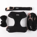 UK Style Custom Mesh Pet Coats Vest Warm Black Winter Sherpa Dog Harness Poop Bag Holder Leash Set