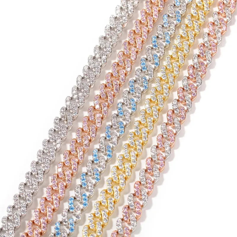 Hot Sale Fine Hiphop Rapper Jewelries Men Women Iced Out 9mm Color Cz Bling Link Chain Miami Cuban Necklace Choker