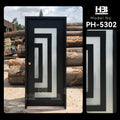Traditional Style Front Door Skin Black Exterior with Glass Insert Solid Wooden Design Villas MDF Polymer Material