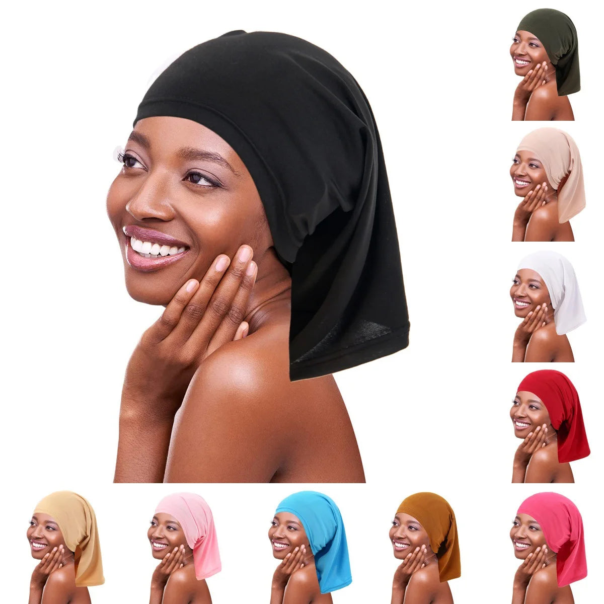 Wholesale Milk Silk Elastic Long Tube Headscarf Cap Solid Color Women's Pullover Hijab Cap Accessories