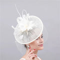New Mesh Veil Sinamay Church Hat White Elegant Fascinators Tea Party Kentucky Derby Headband Wedding Hat