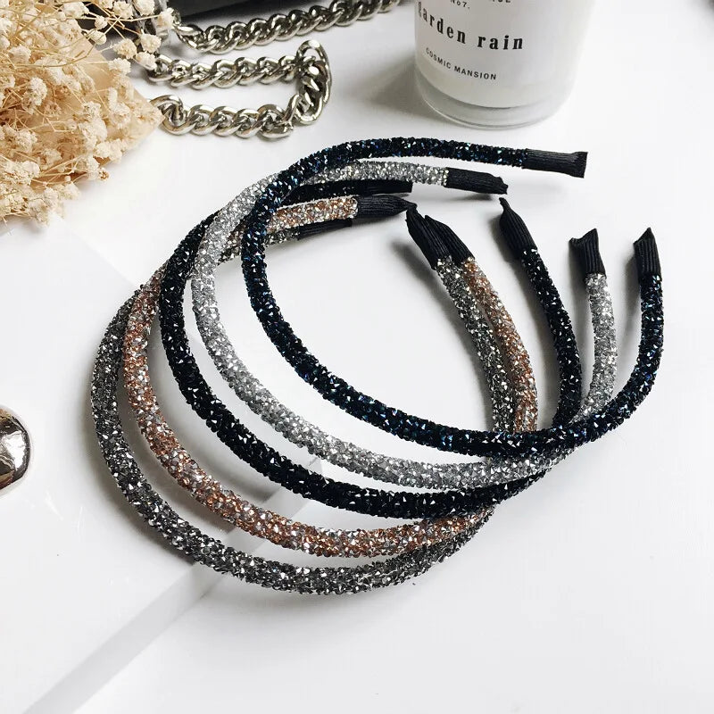 Fashion New Style Thin Colorful Head Hoop Rhinestone Glitter Headbands for Women Girls Hairbands Accessories