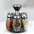 Rotating Glass Organizer Rack Kitchen Storage Rack Salt Shakers Holder Set Sugar Pepper Seasoning Bottles for Herb Spice Tools