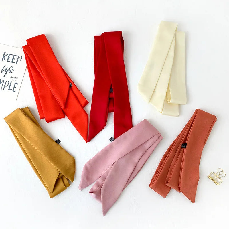 MIO 200cm Korea Fashion Long Ribbon Candy Color Silky Neck Scarf Handbag Handle Vintage Ribbon Plain Neckerchief for Women