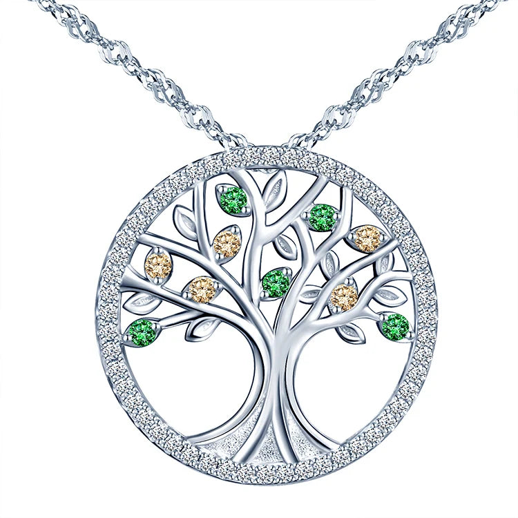 Tree of Life Necklace S925 Sterling Silver Zircon Hollow Necklace for Woman Mothers Day Gifts