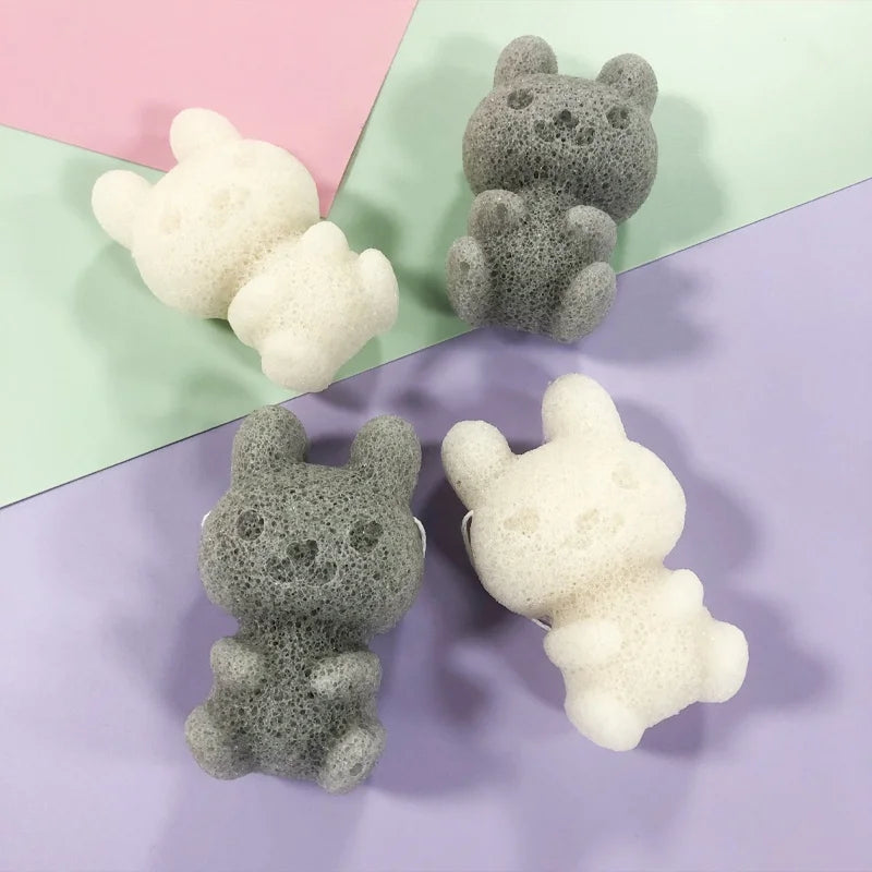 Natural Rabbit Shape Konjac Facial Sponges with Activated Charcoal Aloe Vera for Gentle Face Cleansing and Exfoliation