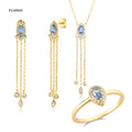 FUAMAY Zircon Engagement Freshwater Pearl Long Chain Necklace Earrings Rings Set Bohemia Style Silver Fashion Jewelry