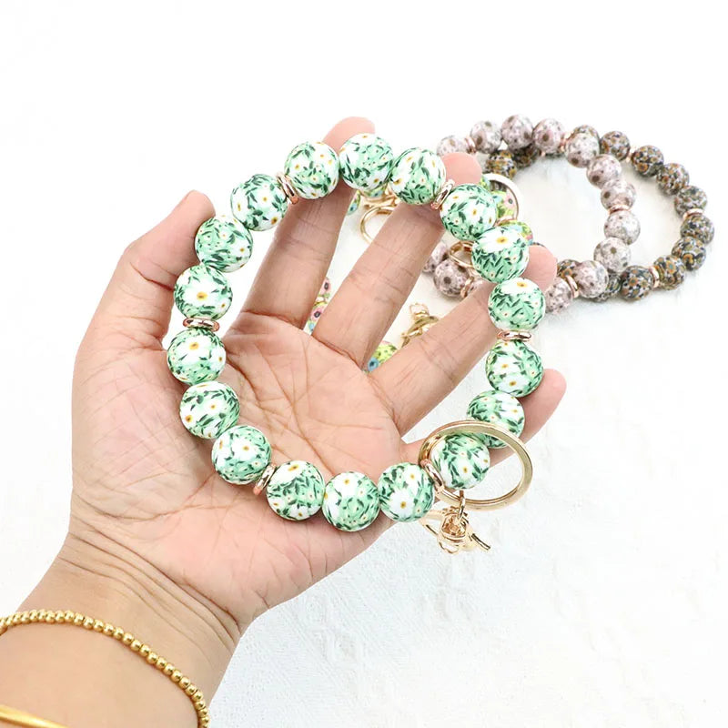 2025 Newest Design Cartoon Eco-Friendly Handmade Silicone Print Beads Bracelet Keychain