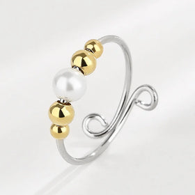 Anillos Para La Ansiedad Doble Adjustable Anxiety Ring Metal Beads Rotating Rings for Women Spin Ball Spinner Open Adjustable