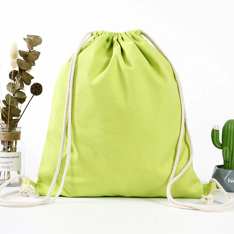 Custom Logo PE Cotton Canvas Drawstring Backpack Eco-Friendly Strong Reusable Big Colorful Classic Student Shoulder Bag Shopping