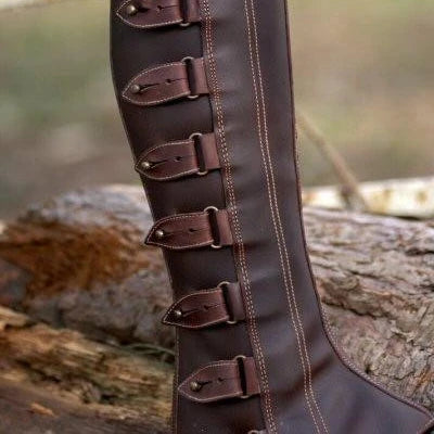 Medieval Armor Leather Half Chaps Lace up Buckle Boots Over-shoes Steampunk Vintage Hiking Gaiter Men Women Larp Knight