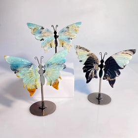 Wholesale Natural Amazonite Butterfly Wings Carving Healing Stones Crystal Butterfly Wing Carving Gifts